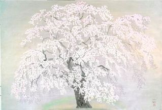 No.902:桜の季節到来！県水墨美術館に中島千波作品「朧紅枝垂桜」、お目見え